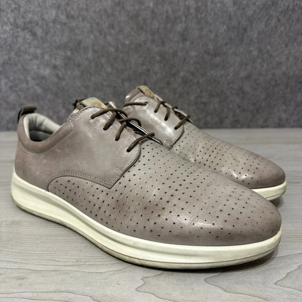 ECCO Aquet‎ Sneakers Mens 11 Grey Leather Perforated Lace Up Casual Shoes